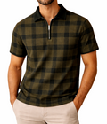 Men’s Premium Checkered Polo T-Shirt – Half Sleeve Zip Neck (Olive Green)